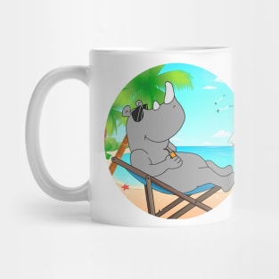 Rhino Chilling At Beach With Sunset Comic Style Mug